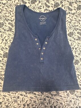 One Step up Navy Ribbed Snap Henley Crop Tank